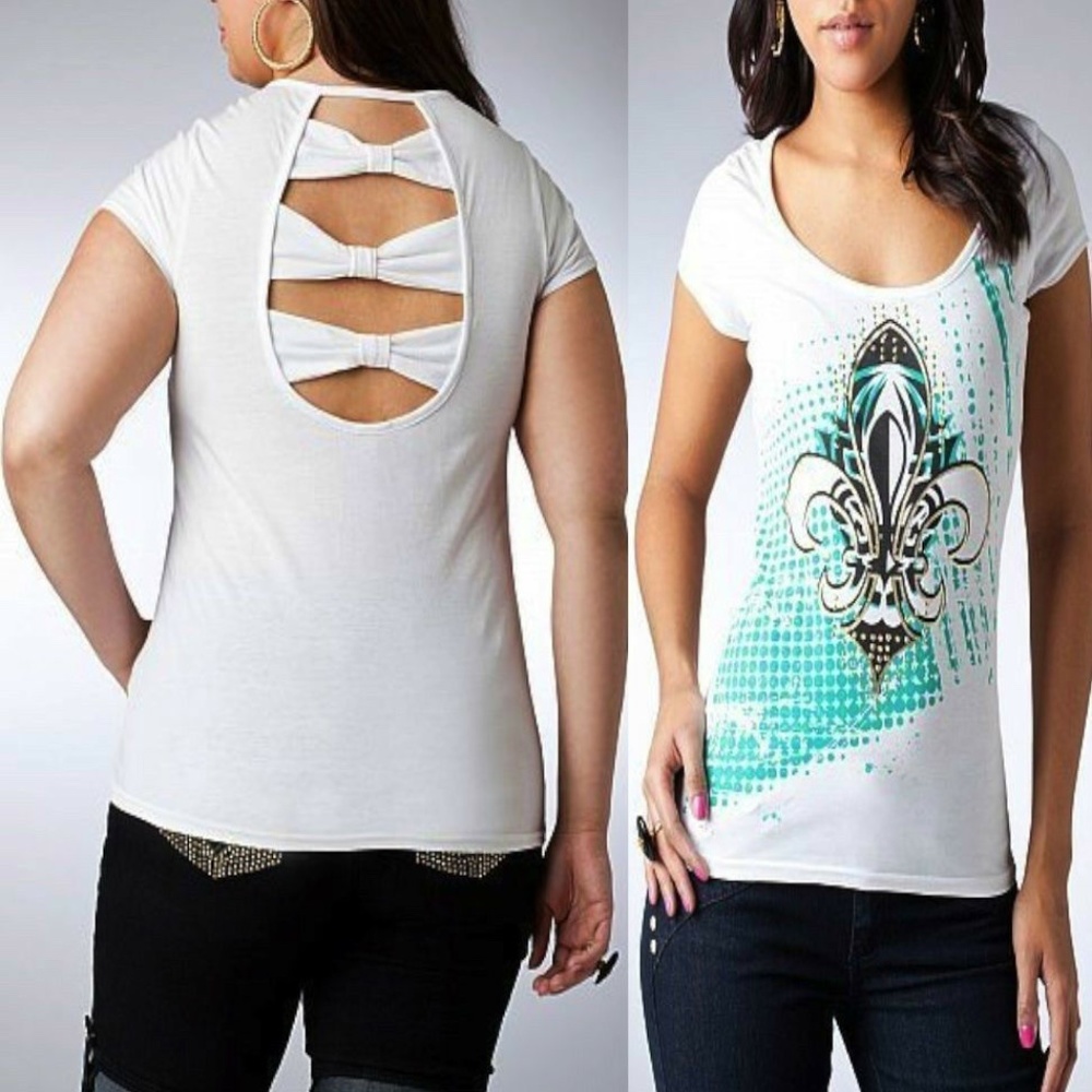 NEW Dereon  beyonce STUD BOW TIE BACK OPEN SHIRT PLUS 1X 14 16 Y2K